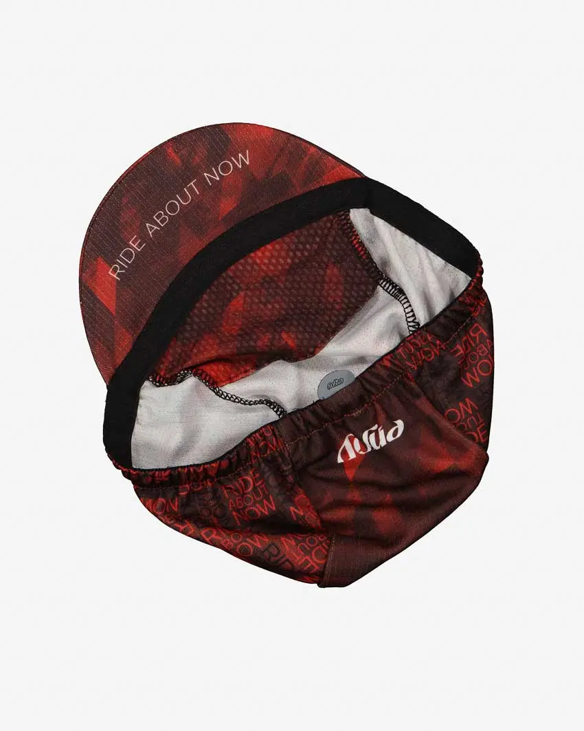 Bottom of the Enjoy DriFit cycling cap in the Pace red design made by enjoy.cc