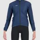 Front view of the Atom mens cycling jacket in colour blocked Petrol design by Enjoy.cc