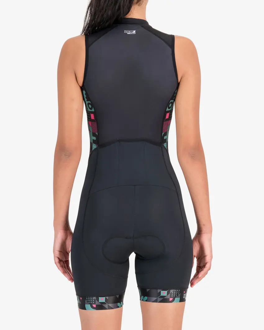 Back of the womens sleeveless tri suit in the Full Monte design. Triathlon clothing made by Enjoy.cc