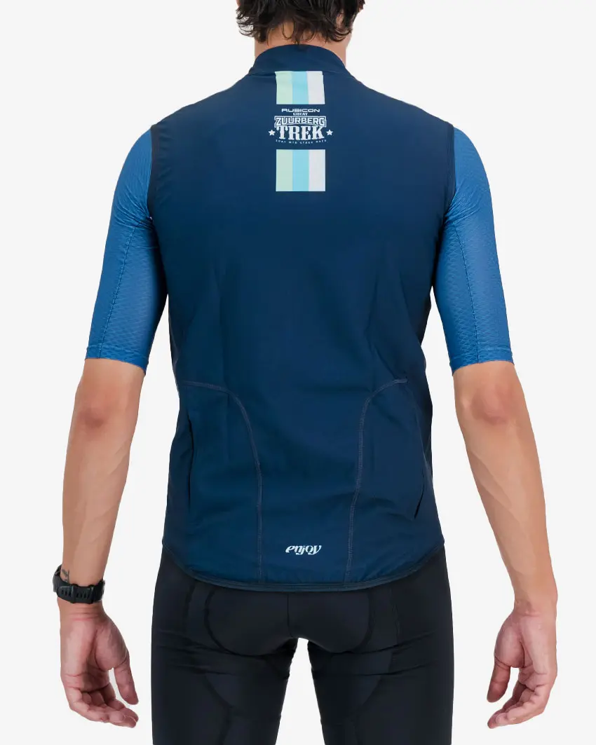 Back view of the 2024 Great Zuurberg Trek mens winter cycling gilet made by Enjoy.cc