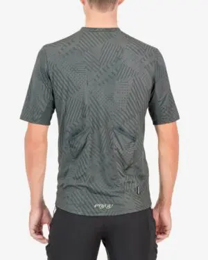 Back of the mens trail tee in the peat Groad To Freedom Reptilia design made by enjoy.cc