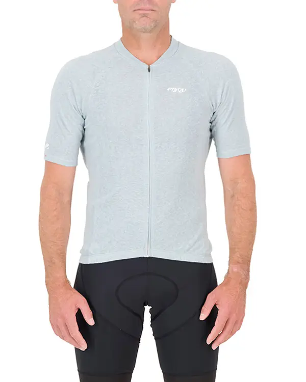 Front view of the mint Enjoy Hempie mens cycling shirt. Made from 100% Hemp available at Enjoy.cc