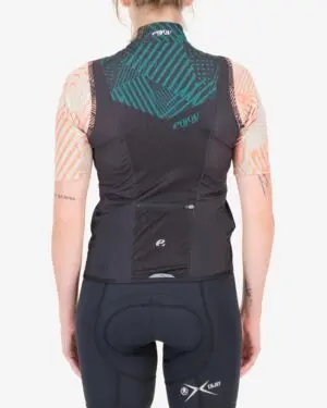 Back of the ladies cycling gilet in the Groad To Freedom design made by Enjoy.cc