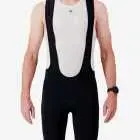 Front view of the Enjoy Octane men's bib short in black with reflective detail made by Enjoy.cc