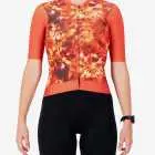 Front view of the ProXision women's cycling jersey in a flame tie-dye design made by enjoy.cc