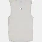 Flat lay view of the mens sleeveless baselayer in the ecru emotif design made by Enjoy.cc
