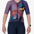 Front view of the Climber Women's cycle jersey in dark Mercury design made by enjoy.cc