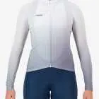 Front of the mens long sleeve Supremium cycling jersey in the Grey gradient design made by enjoy.cc