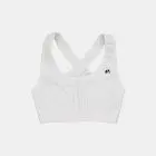 Flat lay view of the womens sports bra in the white emotif design made by Enjoy.cc
