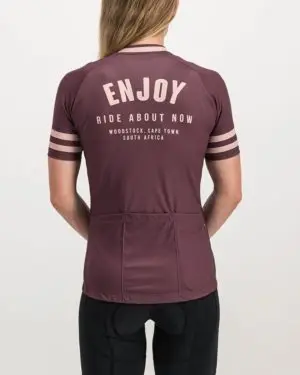 Ladies Semester baroon coloured Supremium Cycle Top. Designed and manufactured by Enjoy cycling apparel.