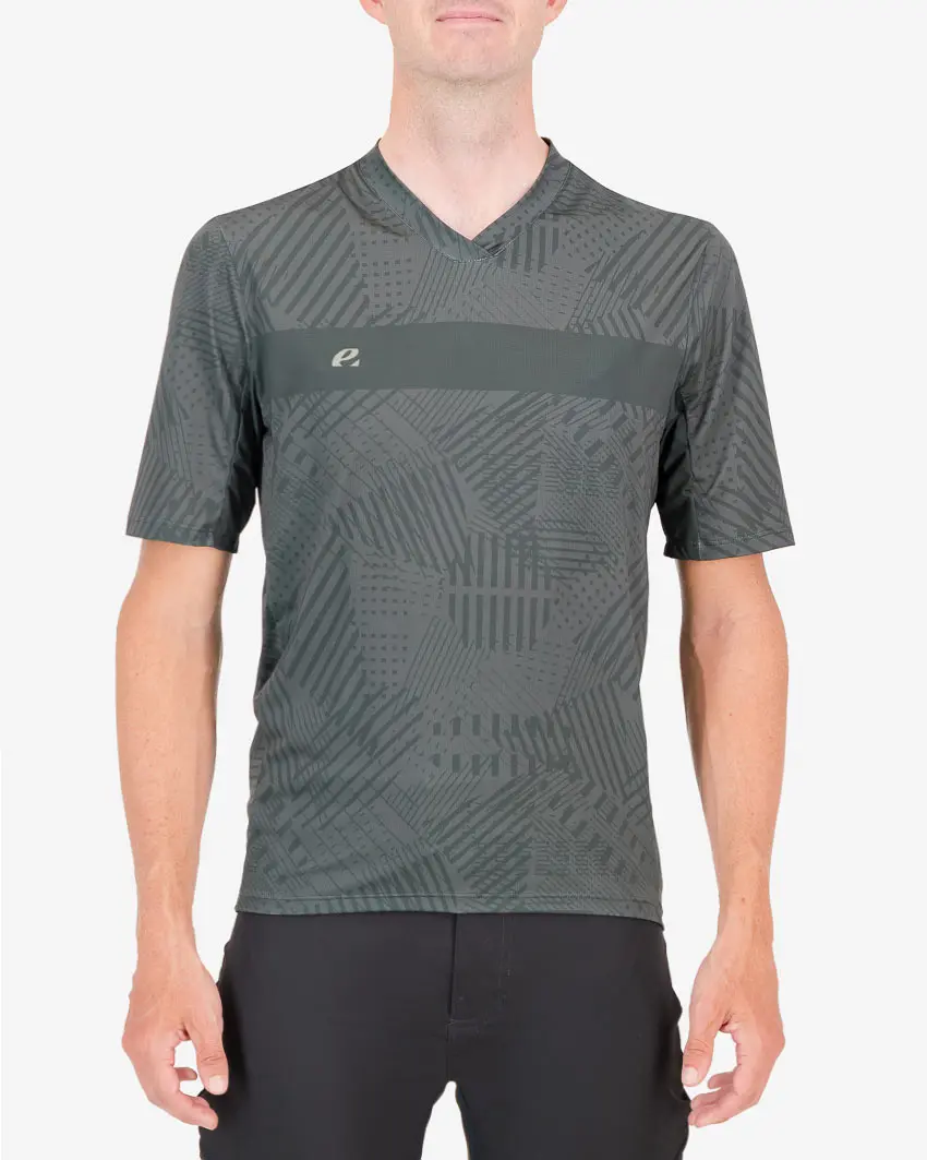 Front of the mens trail tee in the peat Groad To Freedom Reptilia design made by enjoy.cc