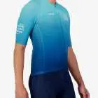 Side view of the Mens Semi Custom Supremium cycling jersey in an Aqua gradient design Enjoy.cc