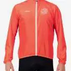 Front view of the Mens Semi Custom Atom cycling Jacket in a solid flame colour Enjoy.cc