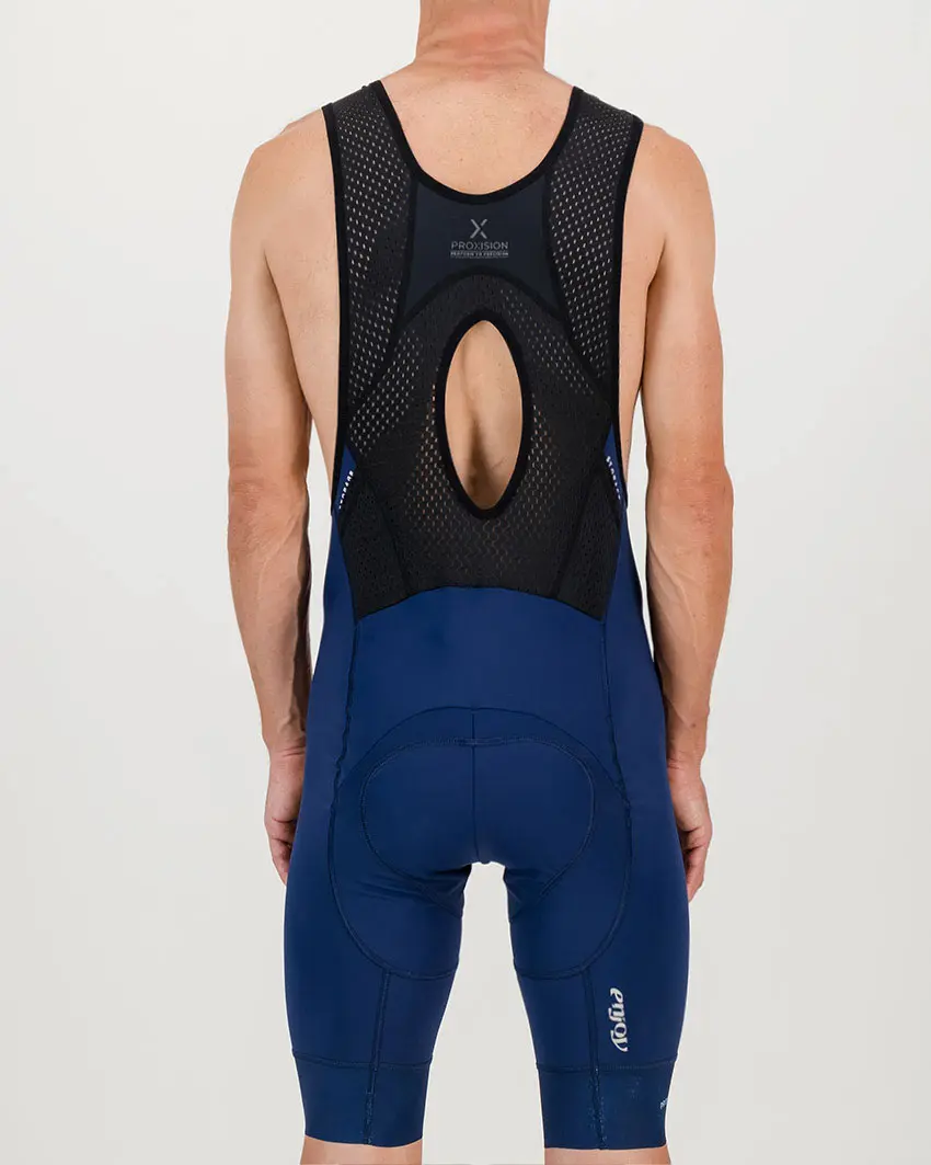 Back view of the Enjoy ProXision mens cargo bib short in the navy colourway made by enjoy.cc