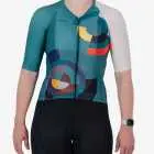 Front view of the Climber Women's cycle jersey in green Neptune design made by enjoy.cc