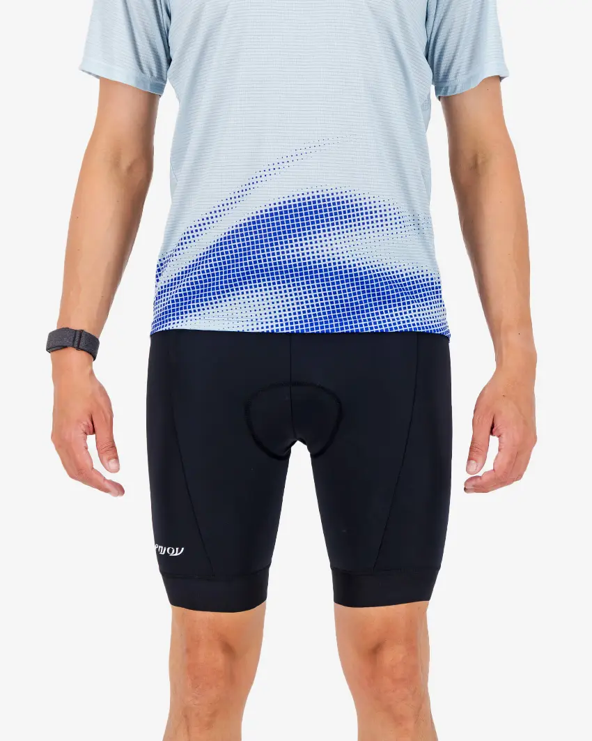 Front view of the Men's triathlon short in black, made by enjoy.cc