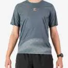 Front view of the Enjoy men's Activ Tee in Charcoal with bright orange branding. Suitable for gym, hiking, running and MTB. Designed and made in South Africa by Enjoy.cc