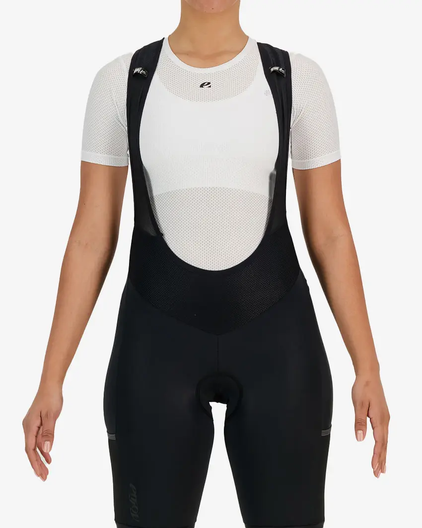 Front view of the womens sleeved baselayer in the white emotif design made by Enjoy.cc
