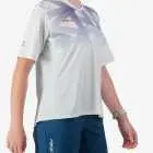 Side view of the Enjoy Women's Enduro Trail Tee in Beige with reflective detailing made by Enjoy.cc