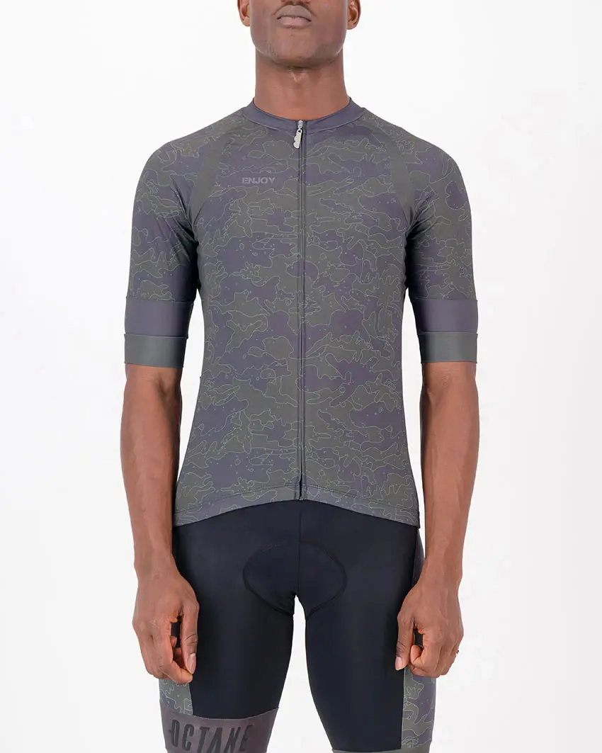 Front of the mens cycling shirt in the Sir Yes Sir Octane design made by enjoy.cc