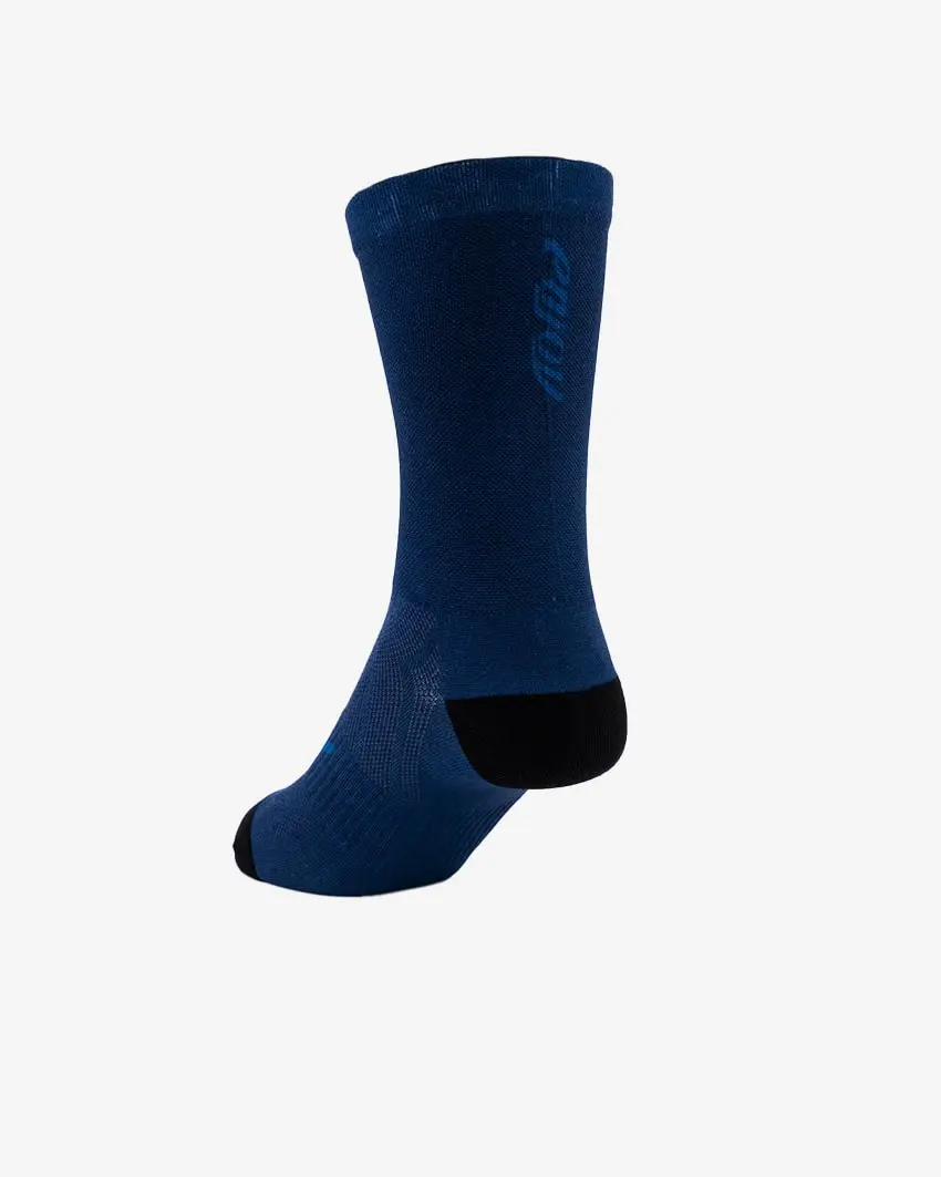 Back view of unisex cycling socks in Navy with blue branding by Enjoy.cc
