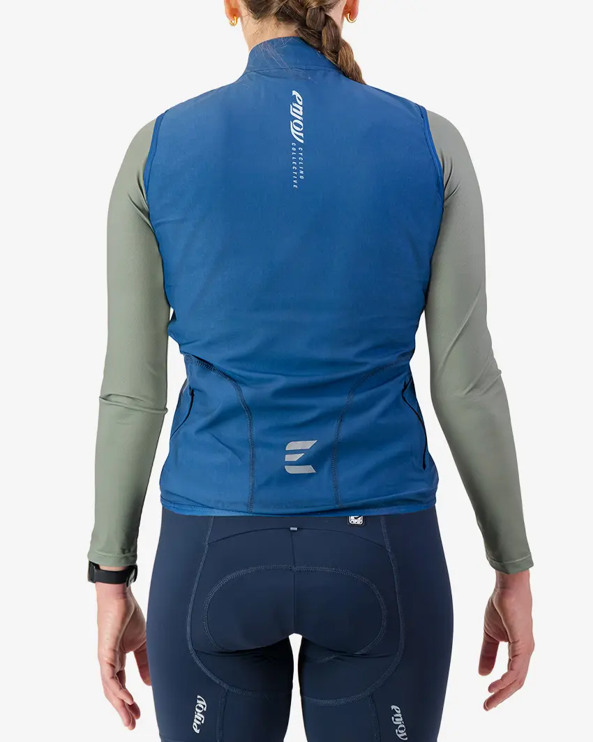 Back view of the Winter women's cycling gilet jersey in a solid navy colour way by Enjoy.cc
