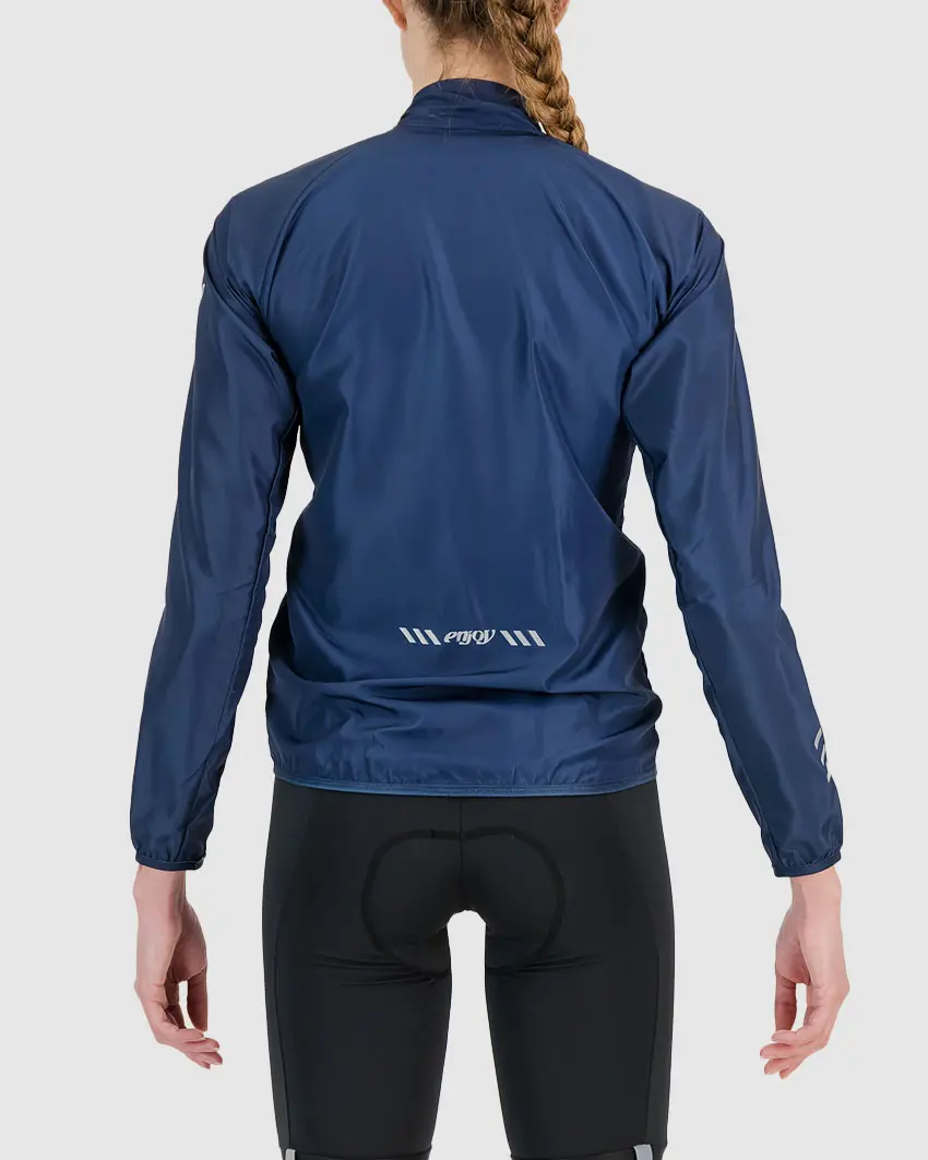 Back view of the Atom mens cycling jacket in colour blocked Petrol design by Enjoy.cc