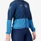 Side view of the Womens Semi Custom Atom cycling Jacket in a blue duo tone design Enjoy.cc