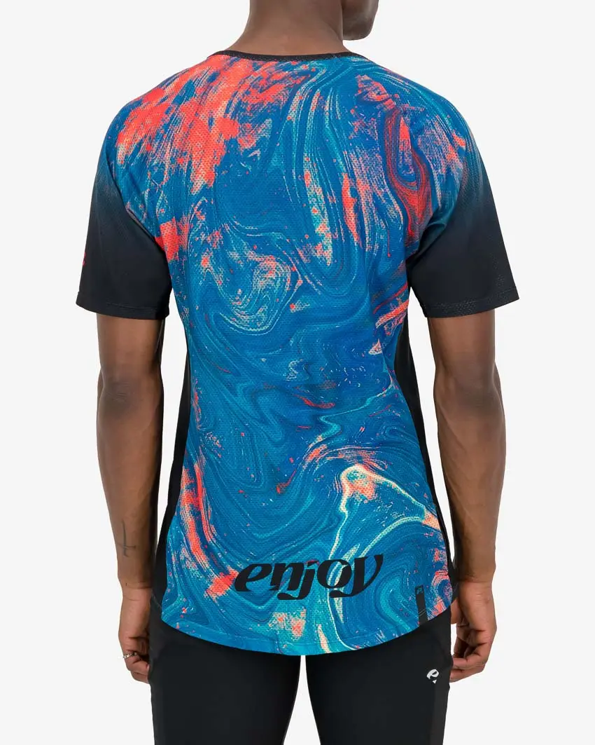 Back of the mens mobilitee air trail tee in the Mercury Drop design made by enjoy.cc