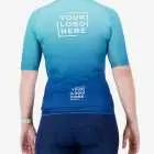 Back view of the Womens Semi Custom Supremium cycling jersey in an Aqua gradient design Enjoy.cc