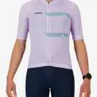 Front view of the Octane men's cycling jersey in a purple chevron design made by enjoy.cc