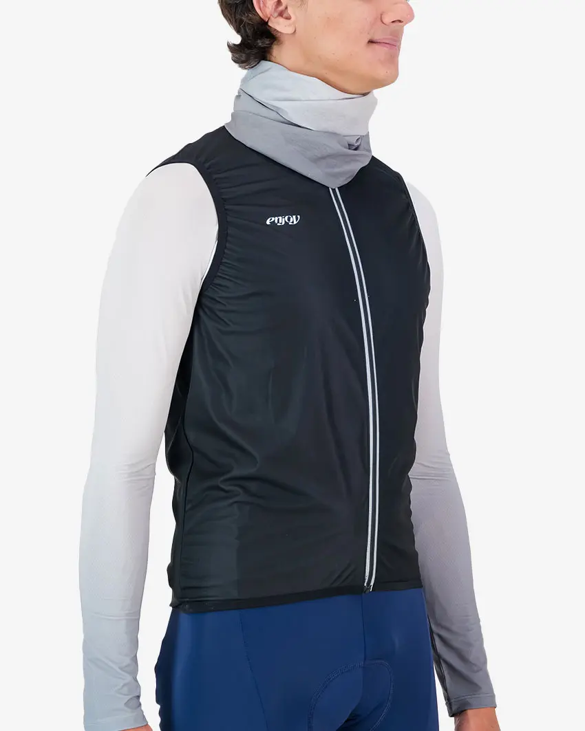 Mens side view of the Enjoy neckwarmer in the Grey gradient colourway made by Enjoy.cc