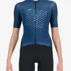 Front view of the womens octane cycle jersey in the petrol chevron design made by Enjoy.cc