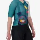 Side view of the Climber Women's cycle jersey in green Neptune design made by enjoy.cc