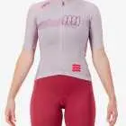Front view of the Women's Supremium cycling jersey for in mauve colour way by enjoy.cc