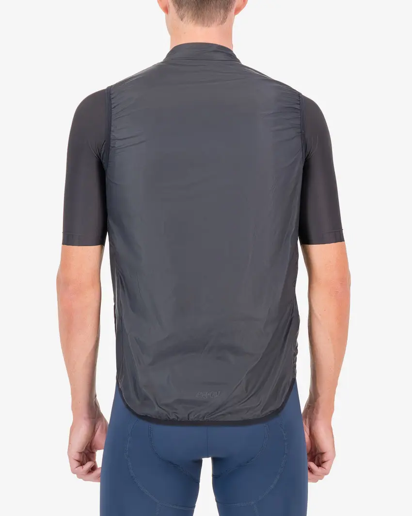 Back of the mens cycling atom gilet in matte black made by Enjoy.cc