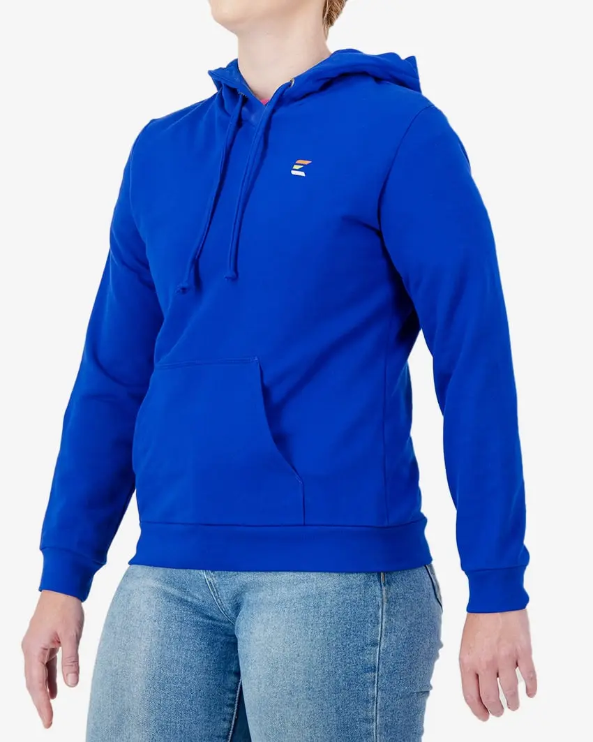 Side view of the Womens fleeced casual hoody in the Royal Blue by Enjoy.cc