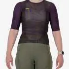 Front view of the ProXision women's zipless cycle jersey in peat colour Warp design by enjoy.cc