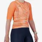 Side view of the ProXision women's zipless cycle jersey in peach colour Warp design by enjoy.cc