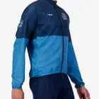 Side view of the Mens Semi Custom Atom cycling Jacket in a blue duo tone design Enjoy.cc