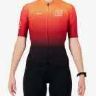 Front view of the Womens Semi Custom Supremium cycling jersey in a flame gradient design Enjoy.cc