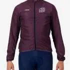 Front view of the Mens Semi Custom Atom cycling Jacket in a solid Berry colour Enjoy.cc