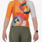 Front view of the Climber Women's cycle jersey in orange Jupiter design made by enjoy.cc