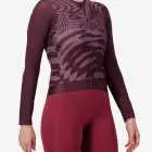 Side view of the Womens ProXision long sleeve cycling jersey in a pinotage warp design by Enjoy.cc
