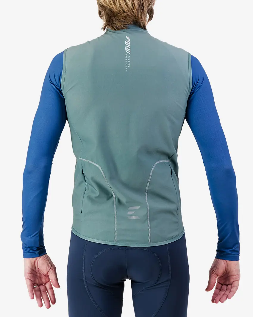 Back view of the Winter Mens cycling gilet jersey in a solid dark teal colour way by Enjoy.cc