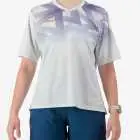 Front view of the Enjoy Women's Enduro Trail Tee in Beige with reflective detailing made by Enjoy.cc