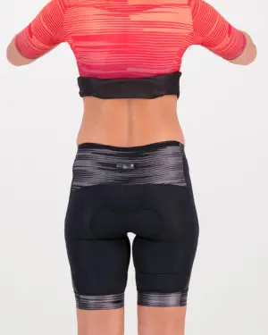 Back of the ladies short in the Input grey design made by Enjoy.cc