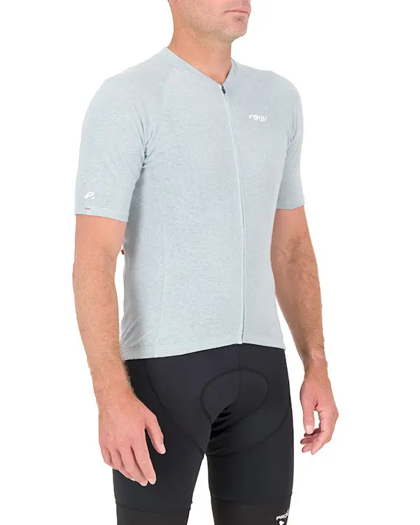 3qtr view of the mint Enjoy Hempie mens cycling shirt. Made from 100% Hemp available at Enjoy.cc