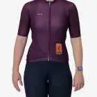 Front view of the Supremium womens cycle jersey in plum colour Vasbyt design by enjoy.cc