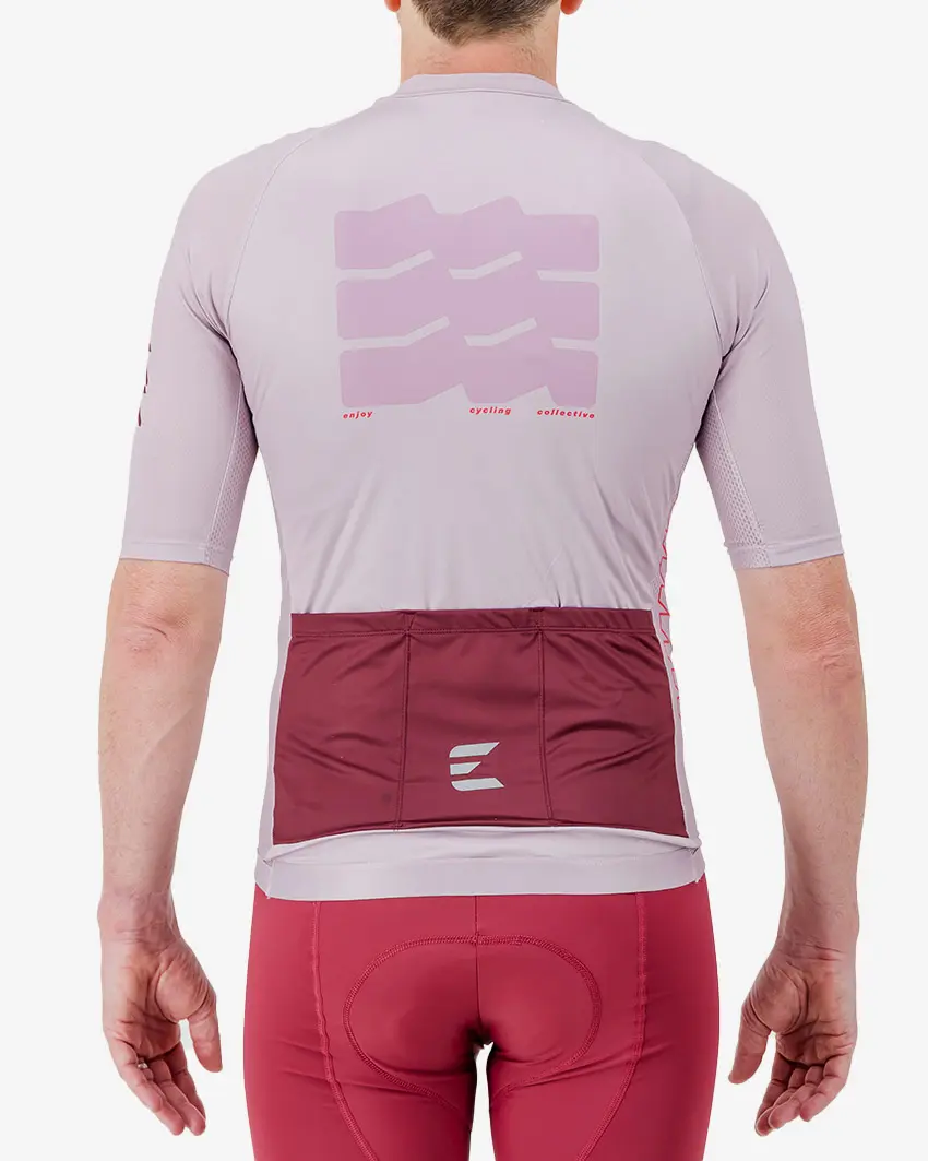 Back view of the Mens Supremium cycling jersey for in sand colour way by enjoy.cc